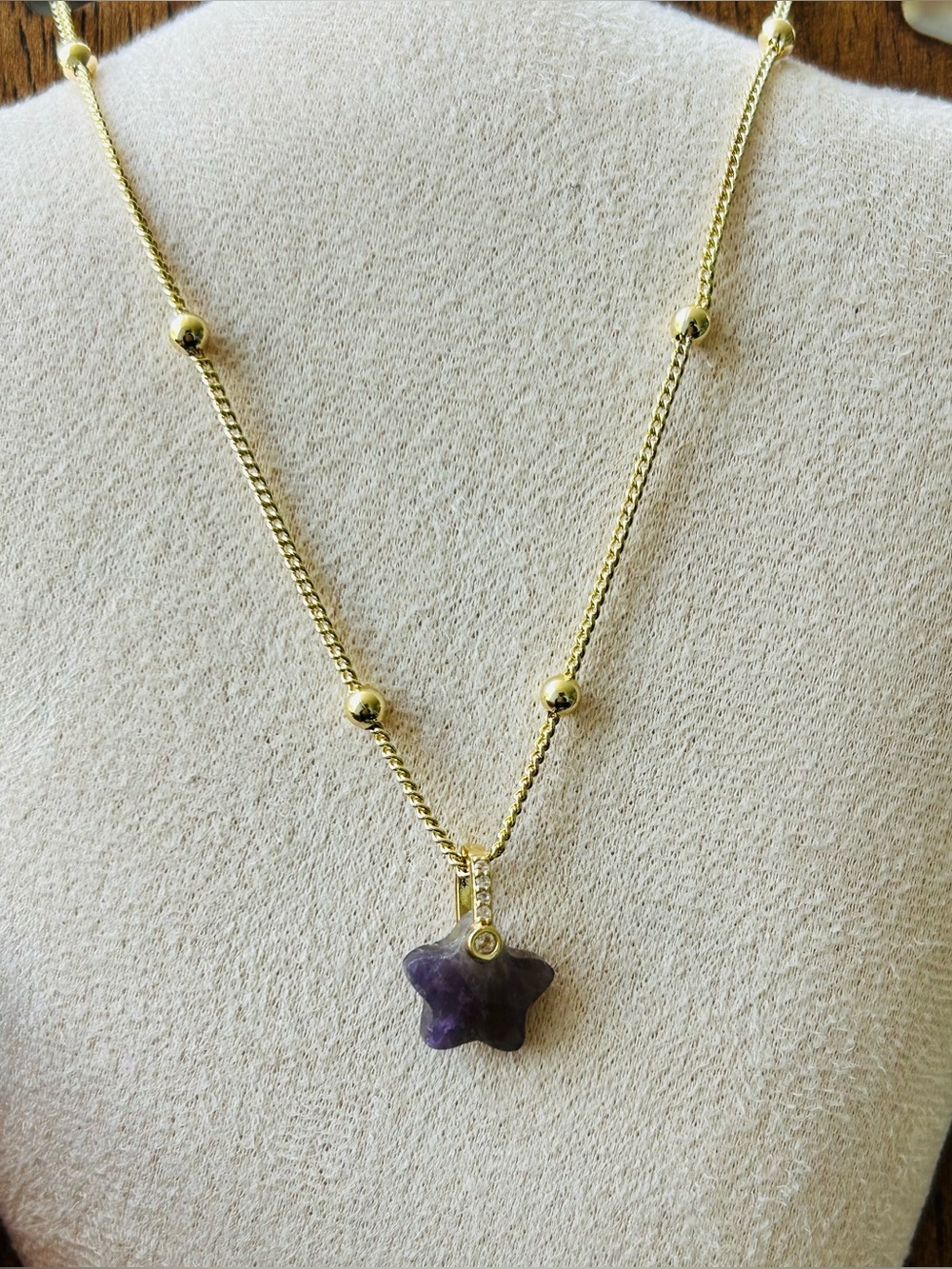 Natural Amethyst Star Necklace in 14k Gold-Filled